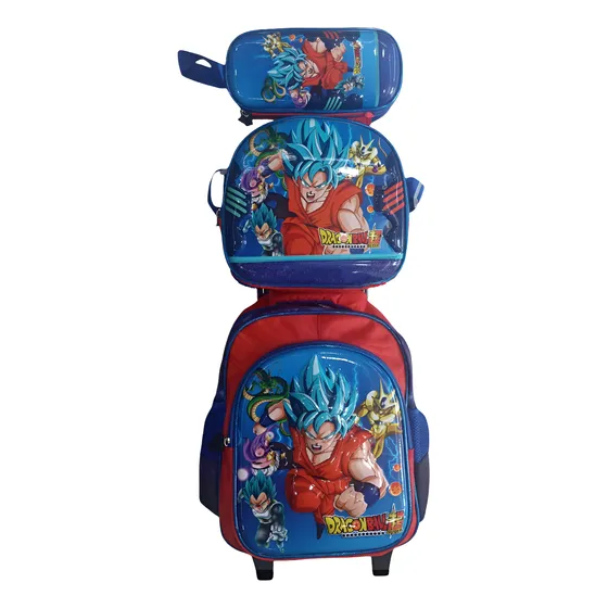 Kit Morral Escolar Drangon Ball Pqñ X3 Lonchera + Cartuchera