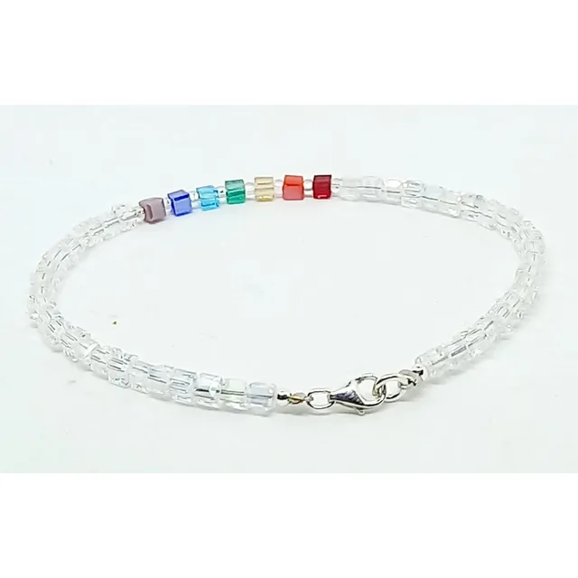 Pulsera Mujer Cristal Cuadrado C Plata 7 Chakras Multicolor