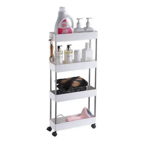 Estante tipo carrito multiusos de 4 niveles con ruedas color blanco WL Center