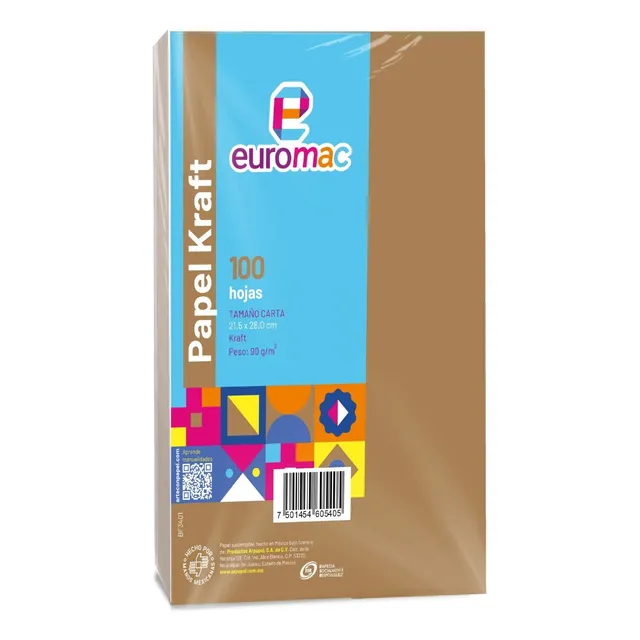 100 Hojas Papel Kraft Euromac Ek0002 Carta 90 Gr Color Café