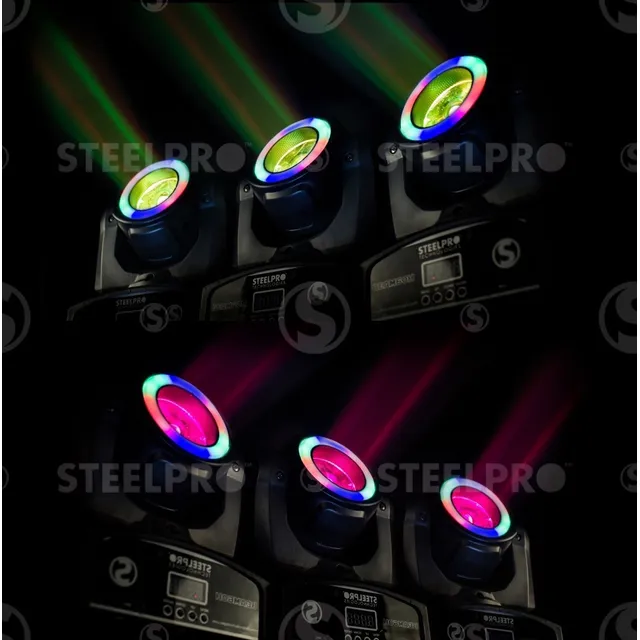 Cabeza Movil Robotica Dj Beam 60W Rgbw 4 en 1 FULL COLOR Aro de Luz SMD LUZ ESENARIO DMX 14-30 CANALES - Steelpro