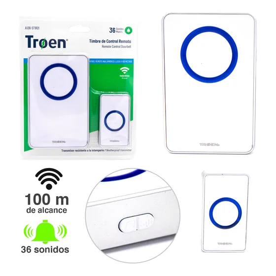 Timbre Inalámbrico 100 Mtr 36 Sonidos Intemperie Troen