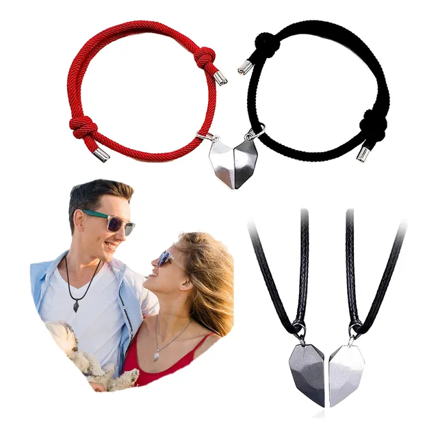 Collar Pareja Corazón Y Pulseras Regalo Novios San Valentín