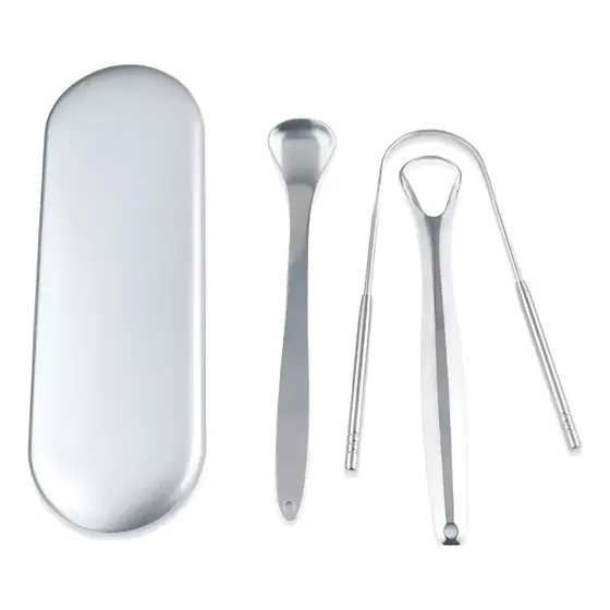 Kit limpiador de lengua de lujo y raspador con aliento bucal de primera calidad, color plateado | Cuotas sin interés