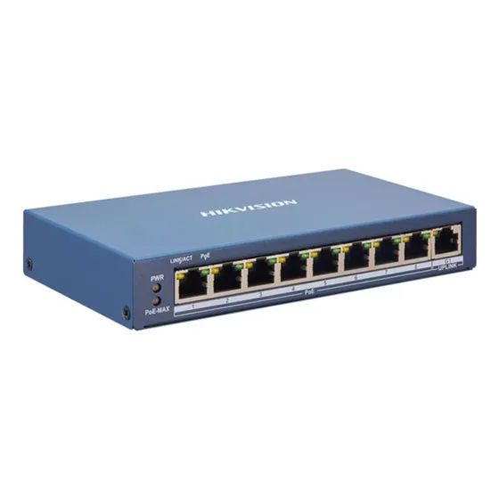 Conmutador Switch Hikvision DS-3E1309P-EI/M 8 Puertos PoE+ Monitoreable 60W 1 Puerto Gigabit para Videovigilancia 250 metros