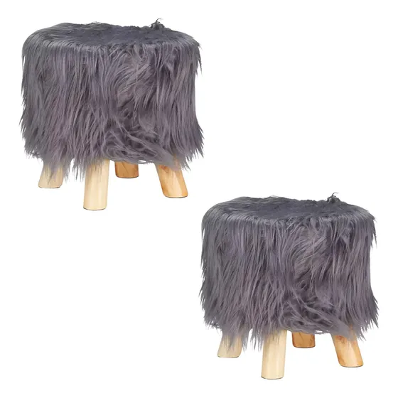 X2 Taburete Banco Sillon Mini Puff Peludo Para Living 30x30