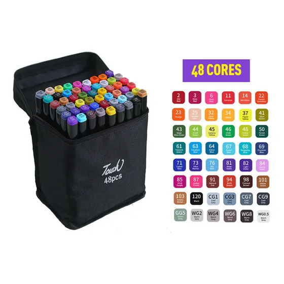 Conjunto Canetas Marcador Canetinha Ponta Dupla 48 Cores Kit