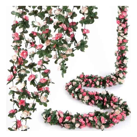2 Enredaderas Flores Rosas Seda Guirnalada Decoración 240cm