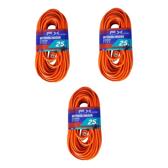 3x Extensión Eléctrica Uso Rudo Multicontacto 25 Metros 3pzs Naranja