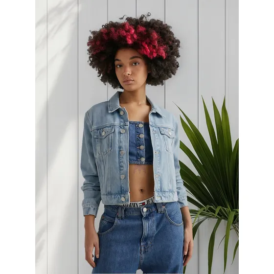 Chaqueta Jeans Izzie De Corte Slim Mujer Azul Tommy