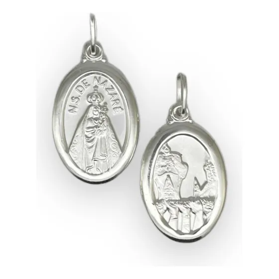 Pingente Prata 925 Oval Dupla Nossa Senhora De Nazaré