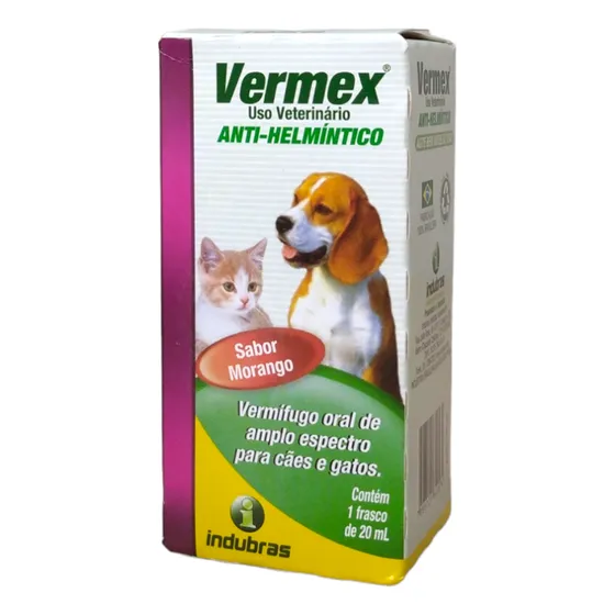 Remedio Verme Vermex Em Gotas Sabor Morango Cães Gatos 20ml