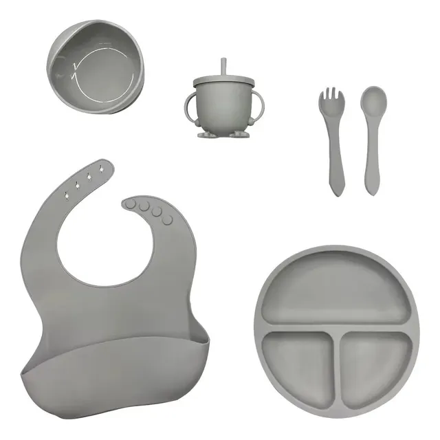 Kit Alimentación Vajilla Silicona Bebe 8 Pzas Vaso Pitillo