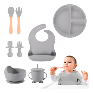 Set De Cubiertos Para Bebés Silicona Plato Antideslizante Set De Cubiertos Para Bebés Silicona Plato Antideslizante