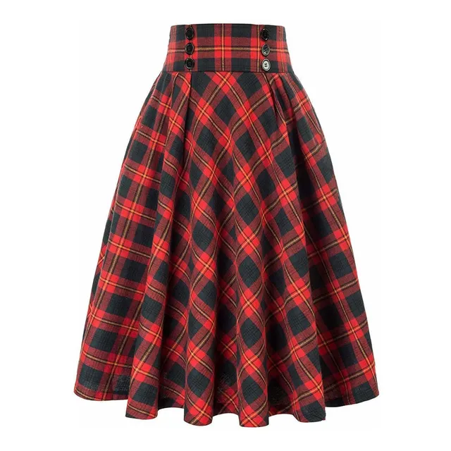 Falda Larga Moda Para Dama Plisada Cuadro Vintage Tartan