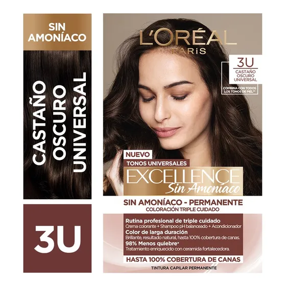 Coloración Permanente Excellence Sin Amoníaco L'oréal Paris Tono 3U Castaño Oscuro Universal