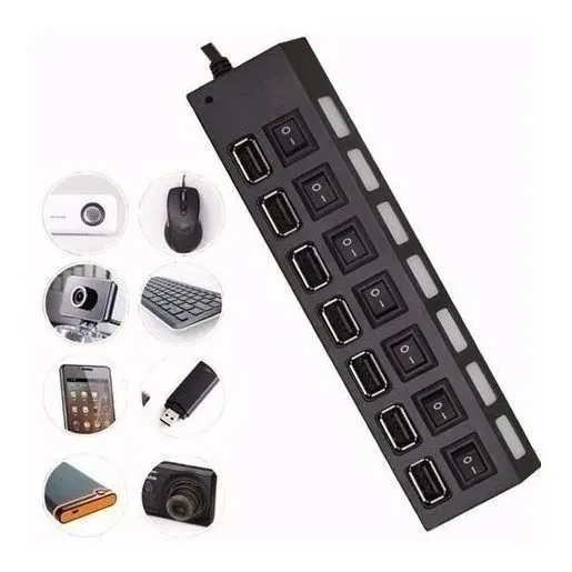  Carregador Adaptador Usb 2.0 7 Portas C/ Luz Em Cada Porta