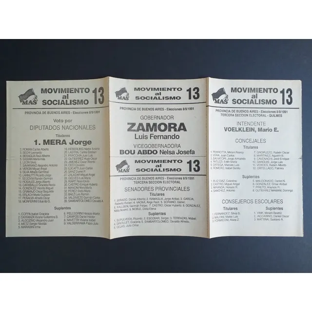 Boleta Electoral 8 Sept 1991_mov Al Socialismo_lista 13