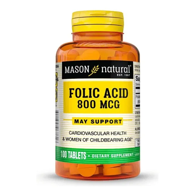 Acido Fólico 800mcg Mason Natural Americano 100 Tabletas