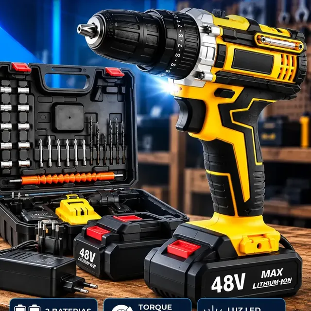 Parafusadeira Furadeira C/ 2 Baterias Maleta Kit Completo Led Eixo Flexível Vários Níveis Torque Simake