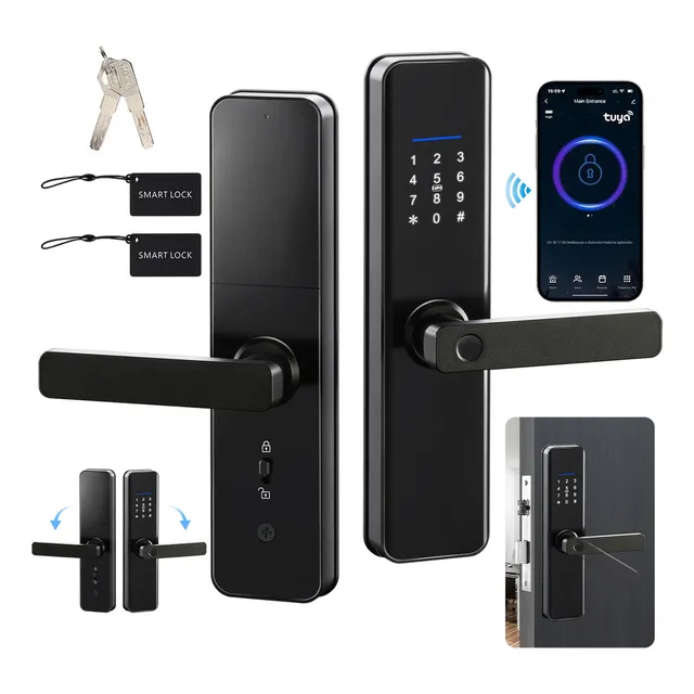 Chapa Cerradura Inteligente Electrónica Tuya Wifi 5 Maneras Con Antibloqueo Electrónico Con Alarma Antirotura Derecha/izquierda Acero Inoxidable Espesor De La Puerta Recomendado 40-65mm