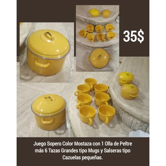 Juego Vajilla Tazas Para Sopas Y Olla Peltre 