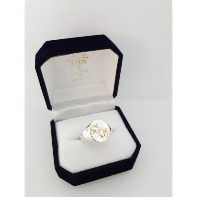 Anillo Sello Iniciales Dama Mujer Jovencita  Plata Y Oro 