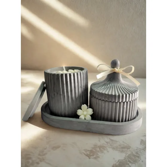 Set 2 Velas Aromáticas. Recipiente Cerámica + Base De Regalo