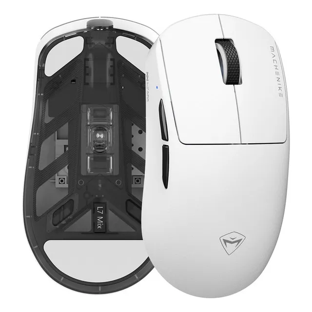 Machenike Mouse Inalámbrico Recargable Gamer L7mix Paw3395 26000dpi Blanco Tri-modal(Bluetooth+usb 2.4ghz Receiver+Con Cable) Mouse Ergonomico