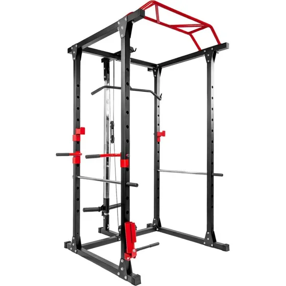 Jaula Multifuncional Gym Multifuerza Gimnasio Centurfit Estructura Negro Tapizado Rojo
