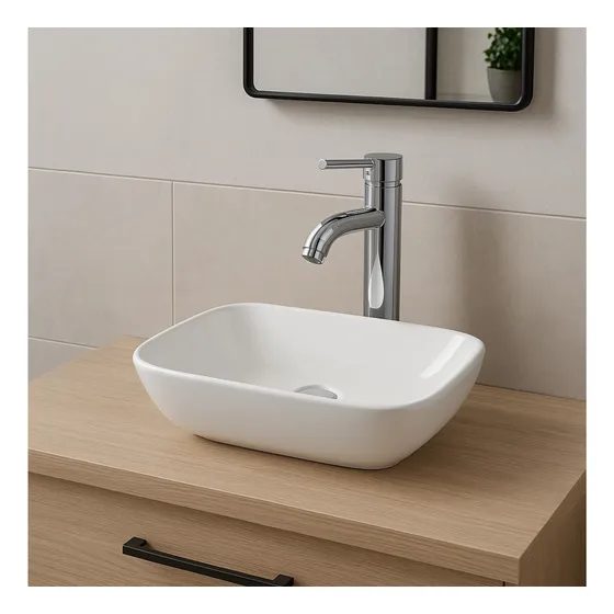 Lavamanos Blanco Pequeño Sobreponer Rectangular Semicurvo