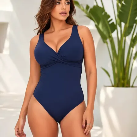 Maiô Transpassado Barriga Chapada Compressão Leve Modeladora Azul-marinho G