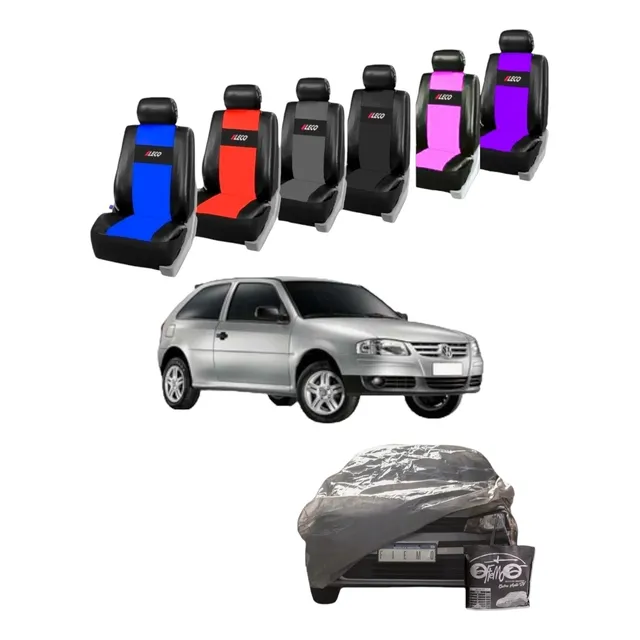 Combo Cubre Asientos Tapizado + Cubre Coche Uv Gol Power 3 P