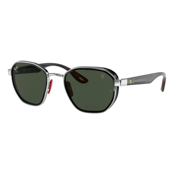 Anteojos De Sol Ray-ban Scuderia Ferrari Collection Con Marco De Metal Color Polished Shiny Silver, Lente Green Clásica, Varilla Shiny Black - Rb3674m