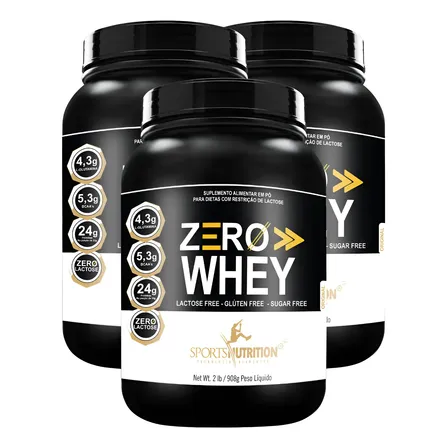 3 Unidades Whey Protein Zero Lactose, Glúten E Açúcar 908g Original