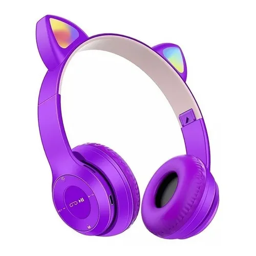 Auricular Inalámbrico Bt Noga C473bt Gatito Violeta/rosa