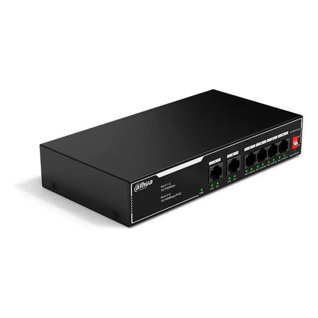 Switch 4 Puertos Poe 10/100 Dahua Sf1006lp 2 Puertos Uplink