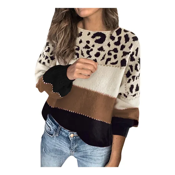 Top Holgado Con Cuello Redondo Y Costuras De Leopardo De Man