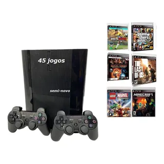 Ps3 Super + 45 Jogos + 2 Controles Gta5, Fifa, Minecraft, Mortalkombat Cor Preto Ps3 Super + 45 Jogos + 2 Controles Gta5, Fifa, Minecraft, Mortalkombat Cor Preto