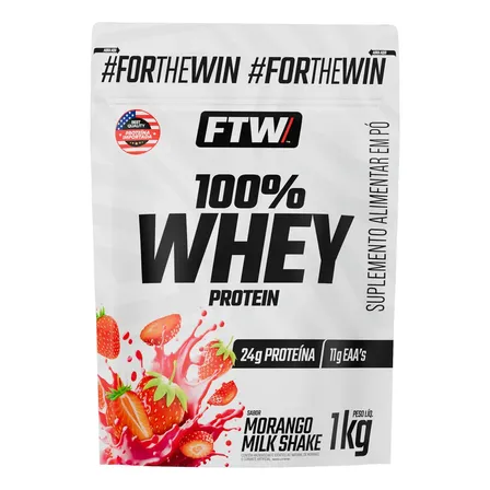Whey Protein 100% Concentrado Refil 1kg Sabor Morango Milk Shake - Ftw Morango Milkshake