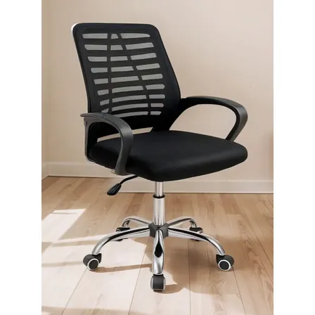 Cadeira De Escritório Ergonômica Giratória Com Apoio Lombar Preto Couro Sintético