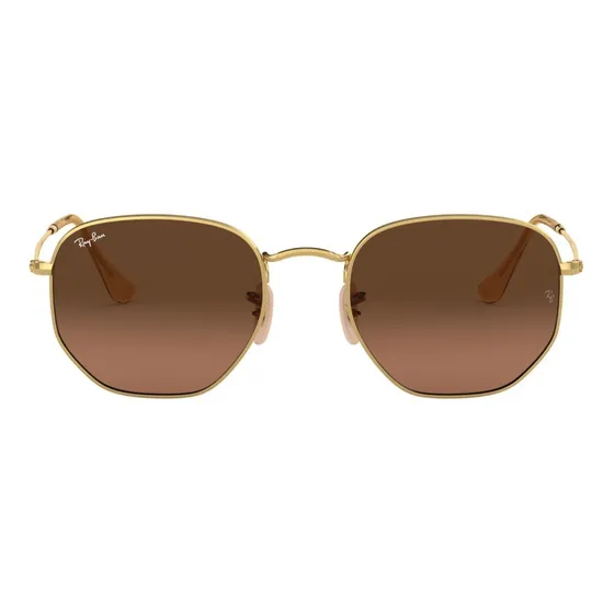 Gafas de sol Ray-Ban Round Hexagonal Flat Lenses talle Mediano armazón polished gold y lente brown