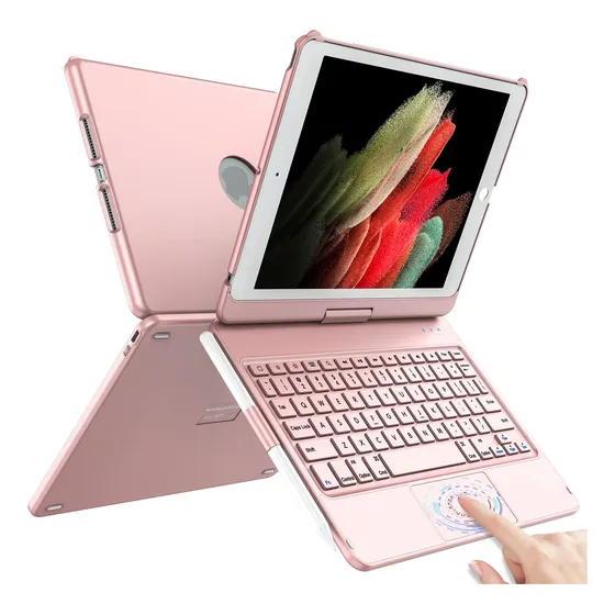 Capa Para iPad De 9ª Geração Com Teclado Tqq Touch Rose Gold