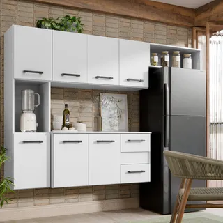 Kit Armårio De Cozinha Suspena Compacto Aéreo Com 7 Portas E 2 Gavetas Multiuso Cor Branco Ms Maciel & Signorini Kit Armårio De Cozinha Suspena Compacto Aéreo Com 7 Portas E 2 Gavetas Multiuso Cor Branco Ms Maciel & Signorini