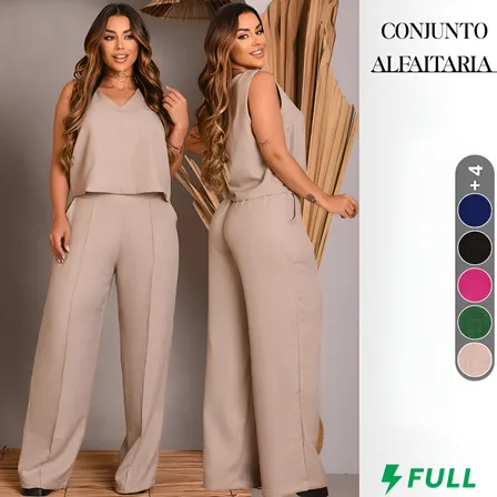 Conjunto Alfaiataria Feminino Pantalona Wide Leg Blusa Top