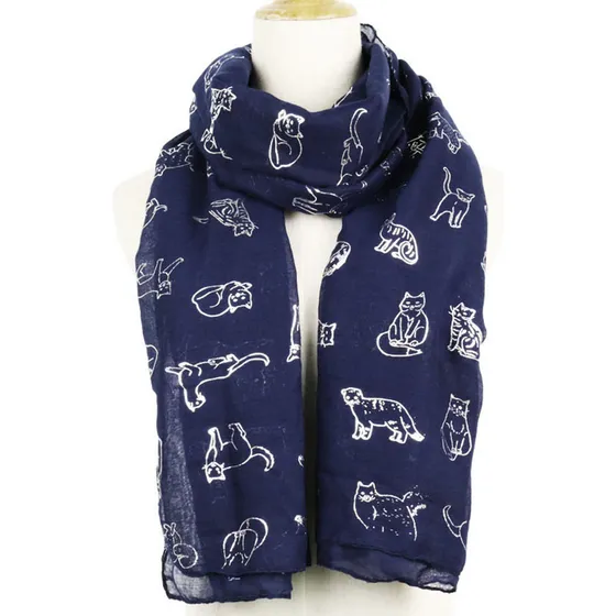 H Bufanda For Mujer, Diseño De Gato Ab157, Estampado, Chal