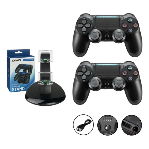 Kit 2 Controles Compatíveis Com Ps4 Pc Mais Carregador Duplo