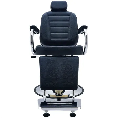 Poltrona Cadeira Salão Barbeiro Reclinável Barber Pró Cor Preto Crocco Forma Da Base Redonda
