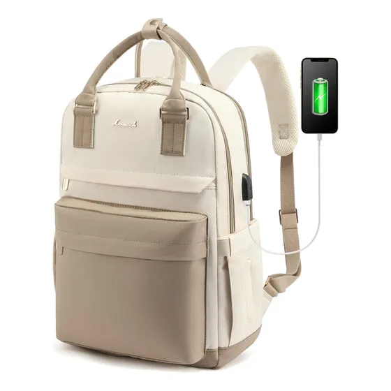 Mochila Mujer Amplia Laptop 15.6 Pulgadas Blanca Beige