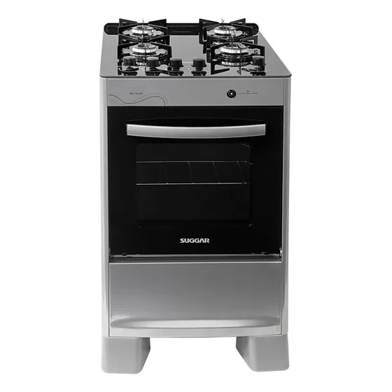 Fogão De Piso 4 Bocas Mesa Vidro Neo Glass Suggar Bivolt Cor Prateado 110v/220v